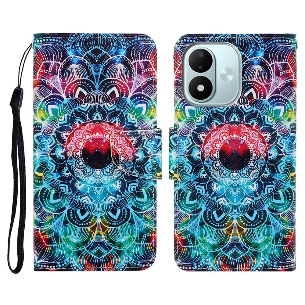Skyddsfodral för Xiaomi Redmi Note 17 4G (Global) / Note 17 5G (Global) / Note 17 (Indien/Kina) 5G, mönstertryckt läderfodral för mobil med handledsrem