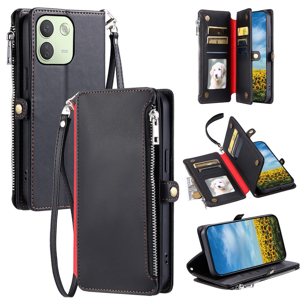 For Xiaomi Redmi Note 17 Pro Max 5G  /  17 Pro 5G Case TPU + PU Leather Wallet Phone Cover with Wrist Strap