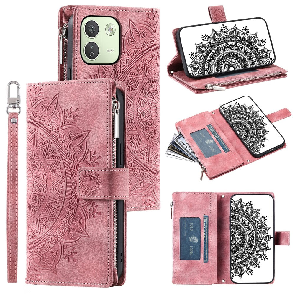 Xiaomi Redmi Note 17 Pro Max 5G / 17 Pro 5G Plånboksfodral Mandala Blommönster PU-läder mobilskal med Handledsrem