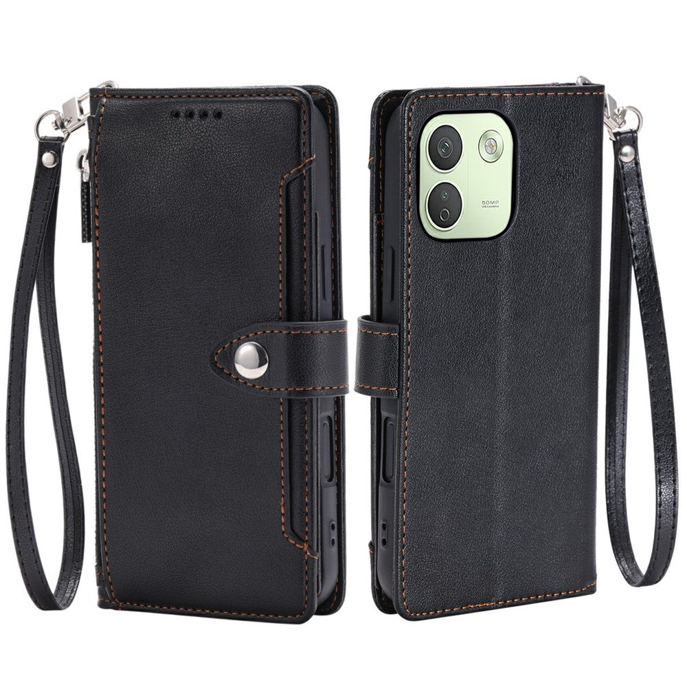 Xiaomi Redmi Note 17 Pro Max 5G / 17 Pro 5G Plånboksfodral Litchitextur Blixtlåsficka Stativ Läder Flip mobilskal med Handledsrem