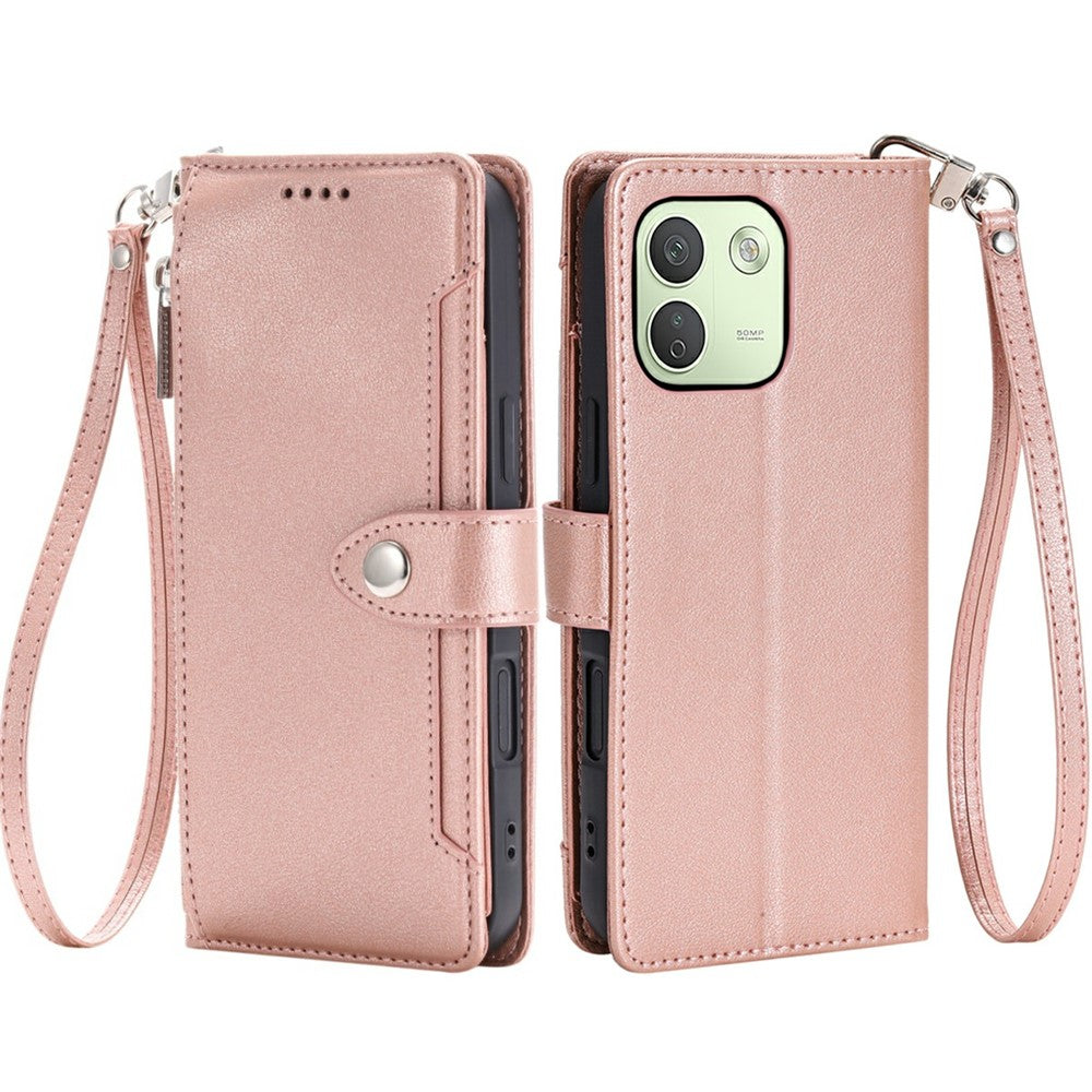 Xiaomi Redmi Note 17 Pro Max 5G / 17 Pro 5G Plånboksfodral Litchitextur Blixtlåsficka Stativ Läder Flip mobilskal med Handledsrem