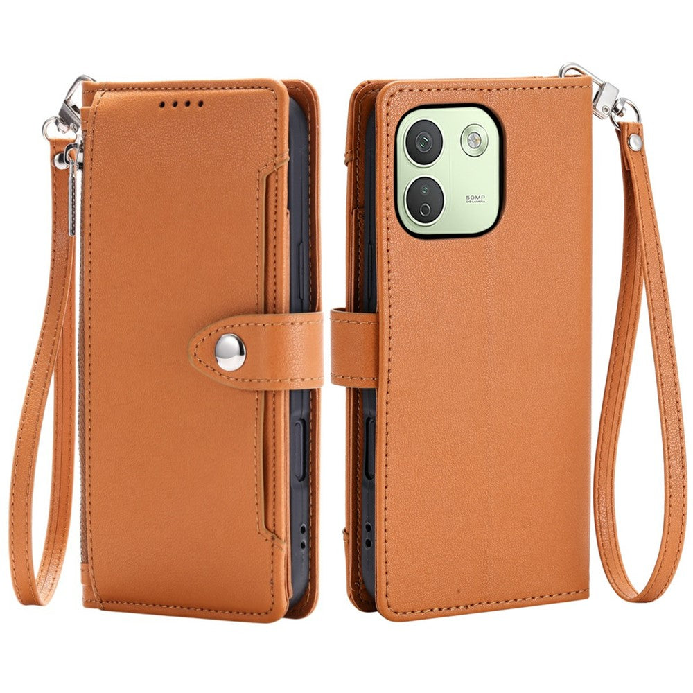 Xiaomi Redmi Note 17 Pro Max 5G / 17 Pro 5G Plånboksfodral Litchitextur Blixtlåsficka Stativ Läder Flip mobilskal med Handledsrem