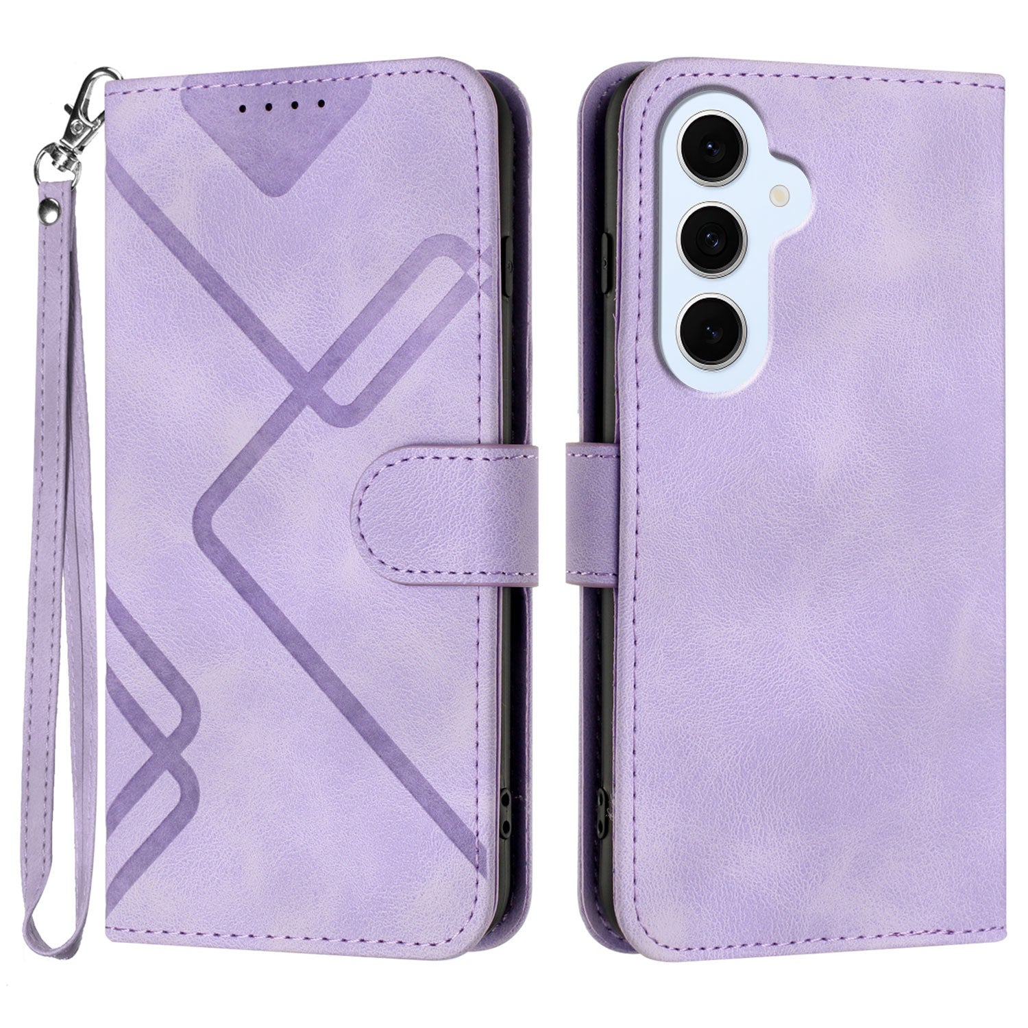 For Samsung Galaxy S25 FE / Galaxy S26 FE Wallet Case Line Imprinted PU Leather Phone Cover with Strap
