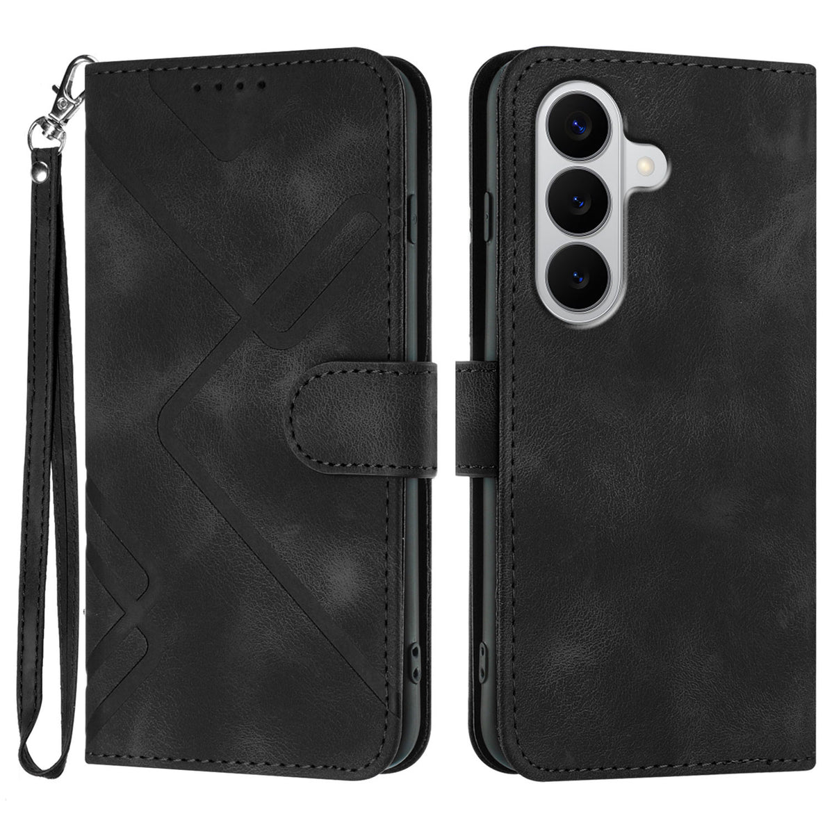 For Samsung Galaxy S26 / Galaxy S27 Wallet Case Line Imprinted PU Leather Phone Cover with Strap