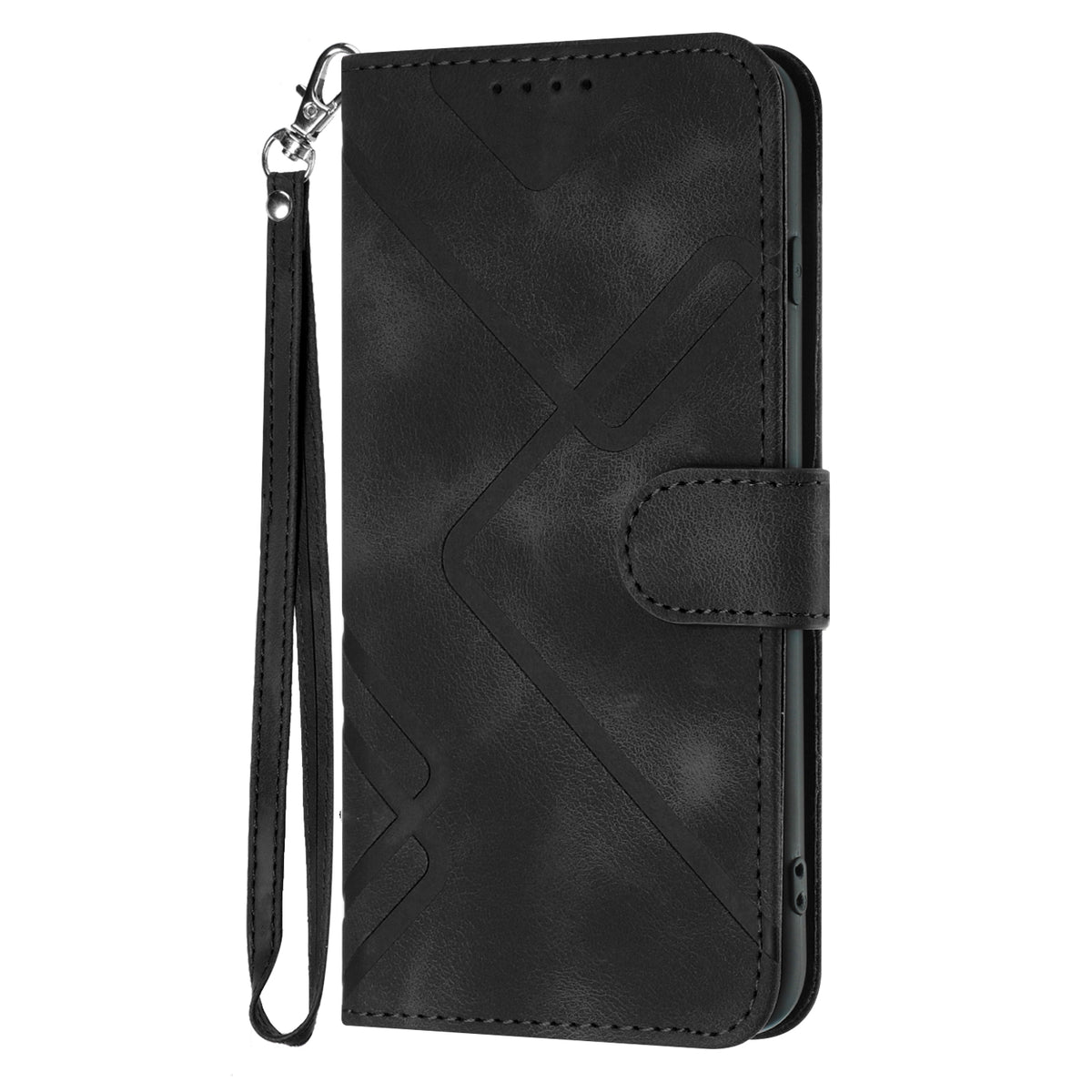 For Samsung Galaxy S26 / Galaxy S27 Wallet Case Line Imprinted PU Leather Phone Cover with Strap