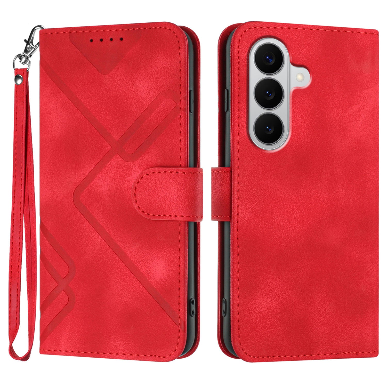 For Samsung Galaxy S26 / Galaxy S27 Wallet Case Line Imprinted PU Leather Phone Cover with Strap