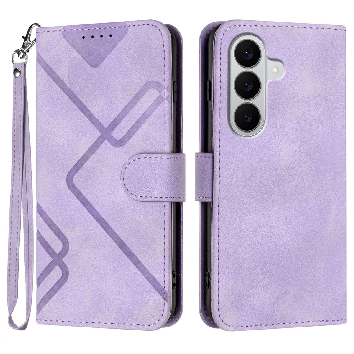 For Samsung Galaxy S26 / Galaxy S27 Wallet Case Line Imprinted PU Leather Phone Cover with Strap