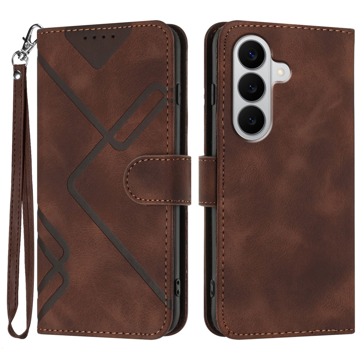 For Samsung Galaxy S26 / Galaxy S27 Wallet Case Line Imprinted PU Leather Phone Cover with Strap