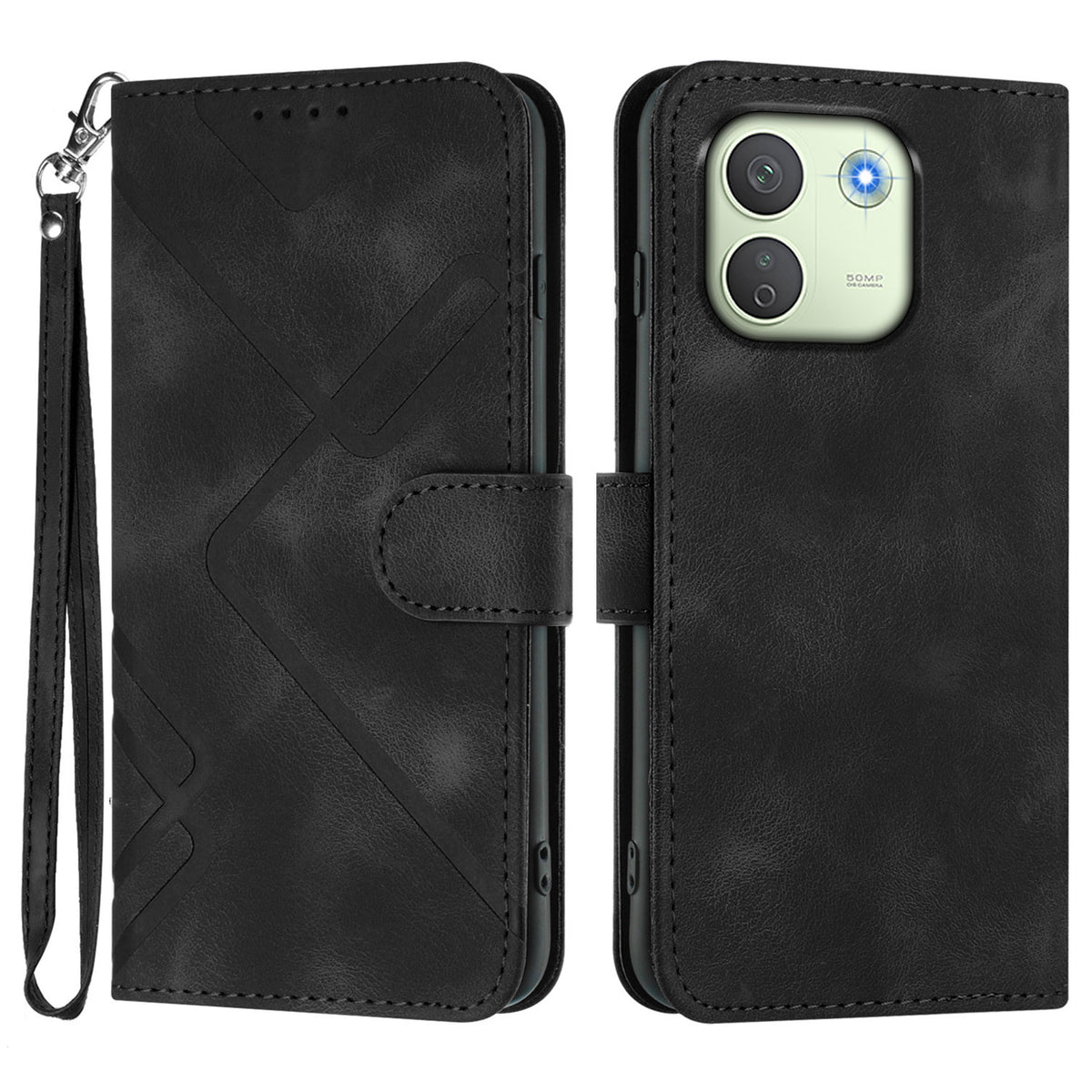 For Xiaomi Redmi Note 17 Pro Max 5G / Xiaomi Redmi Note 17 Pro+ 5G Wallet Case Line Imprinted PU Leather Phone Cover with Strap