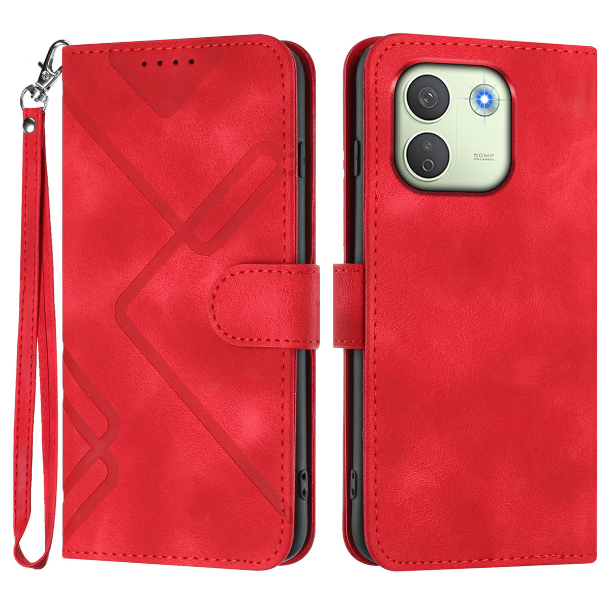 For Xiaomi Redmi Note 17 Pro Max 5G / Xiaomi Redmi Note 17 Pro+ 5G Wallet Case Line Imprinted PU Leather Phone Cover with Strap