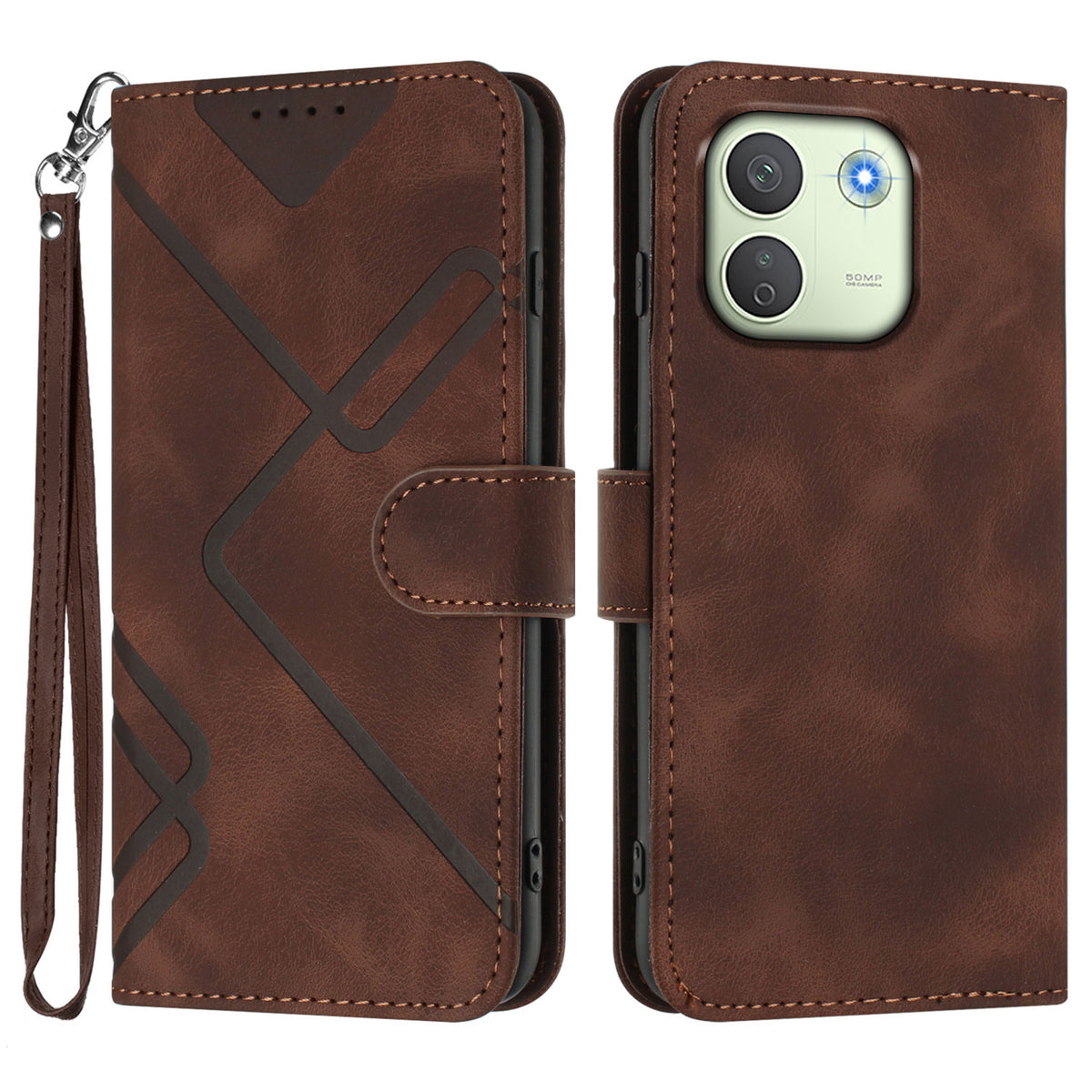 For Xiaomi Redmi Note 17 Pro Max 5G / Xiaomi Redmi Note 17 Pro+ 5G Wallet Case Line Imprinted PU Leather Phone Cover with Strap