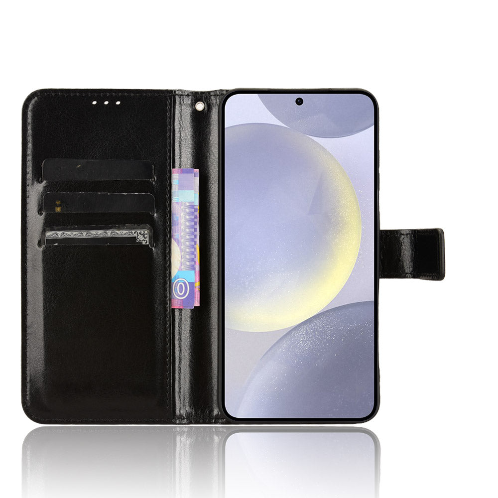 Samsung Galaxy S26 FE PU-läderskal med rem Crazy Horse-textur plånboksfodral