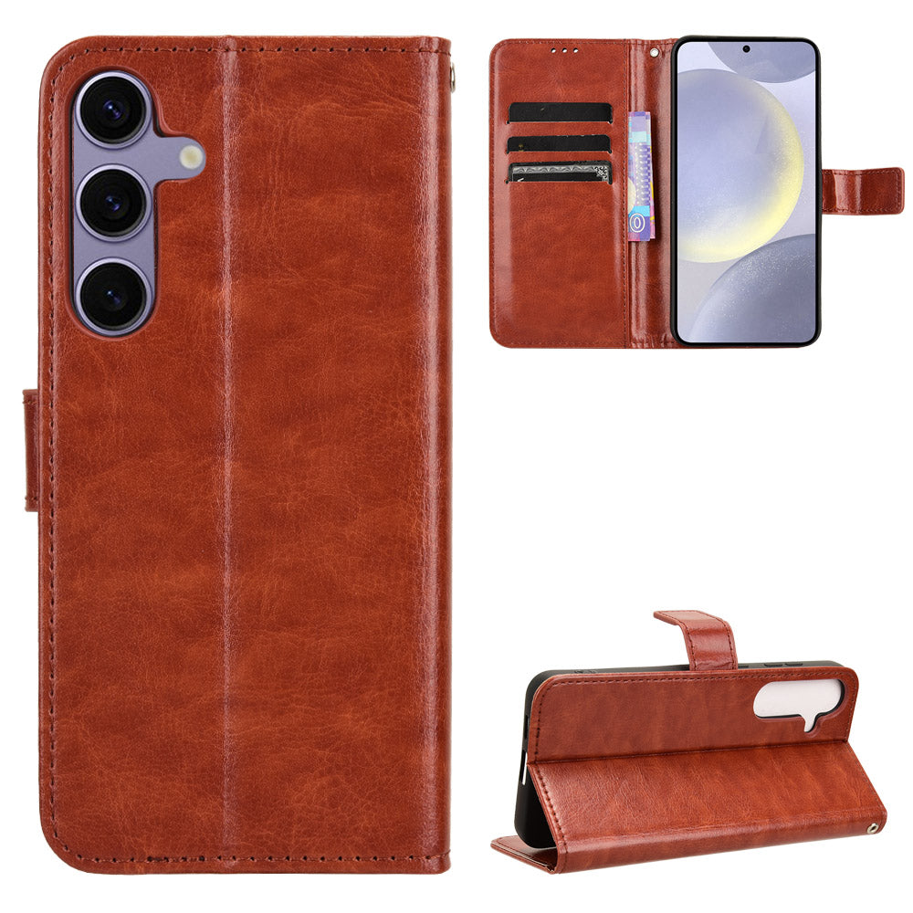 Samsung Galaxy S26 FE PU-läderskal med rem Crazy Horse-textur plånboksfodral