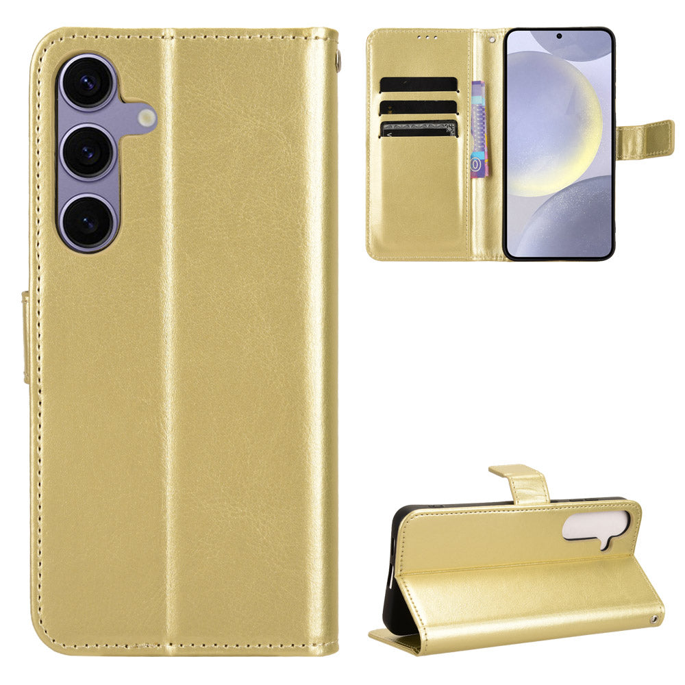 Samsung Galaxy S26 FE PU-läderskal med rem Crazy Horse-textur plånboksfodral