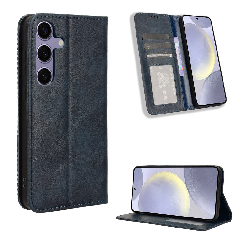 Läderfodral till Samsung Galaxy S26 FE med plånboksfodral och retrotextur.