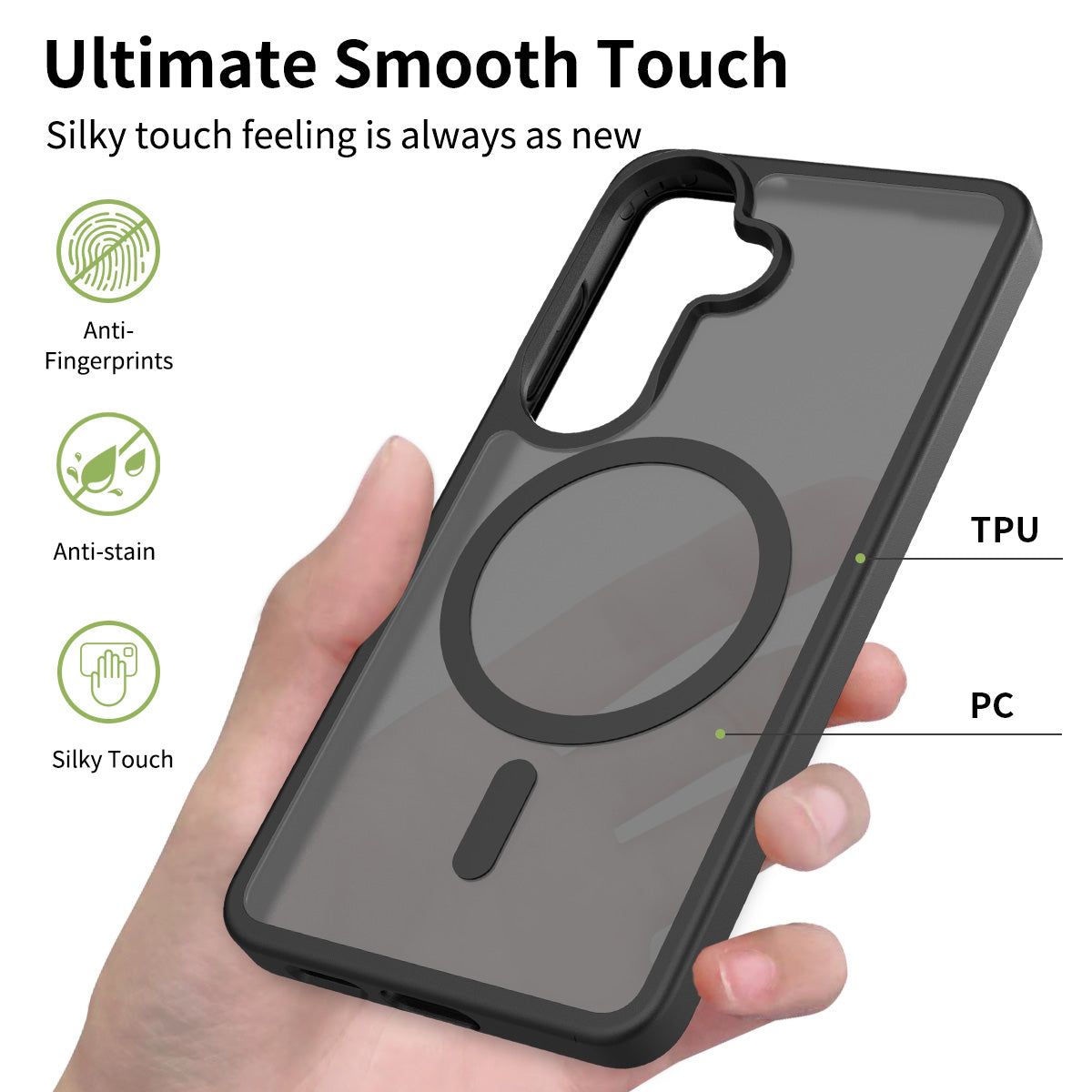 Magnetisk cover til Samsung Galaxy S25 FE i TPU + PC med fingeraftryksbeskyttelse, skærmbeskyttelse i højstyrke aluminium-silikatglas + linsebeskyttelse i hærdet glas
