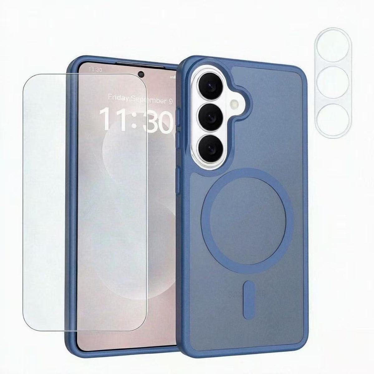 Magnetisk cover til Samsung Galaxy S25 FE i TPU + PC med fingeraftryksbeskyttelse, skærmbeskyttelse i højstyrke aluminium-silikatglas + linsebeskyttelse i hærdet glas
