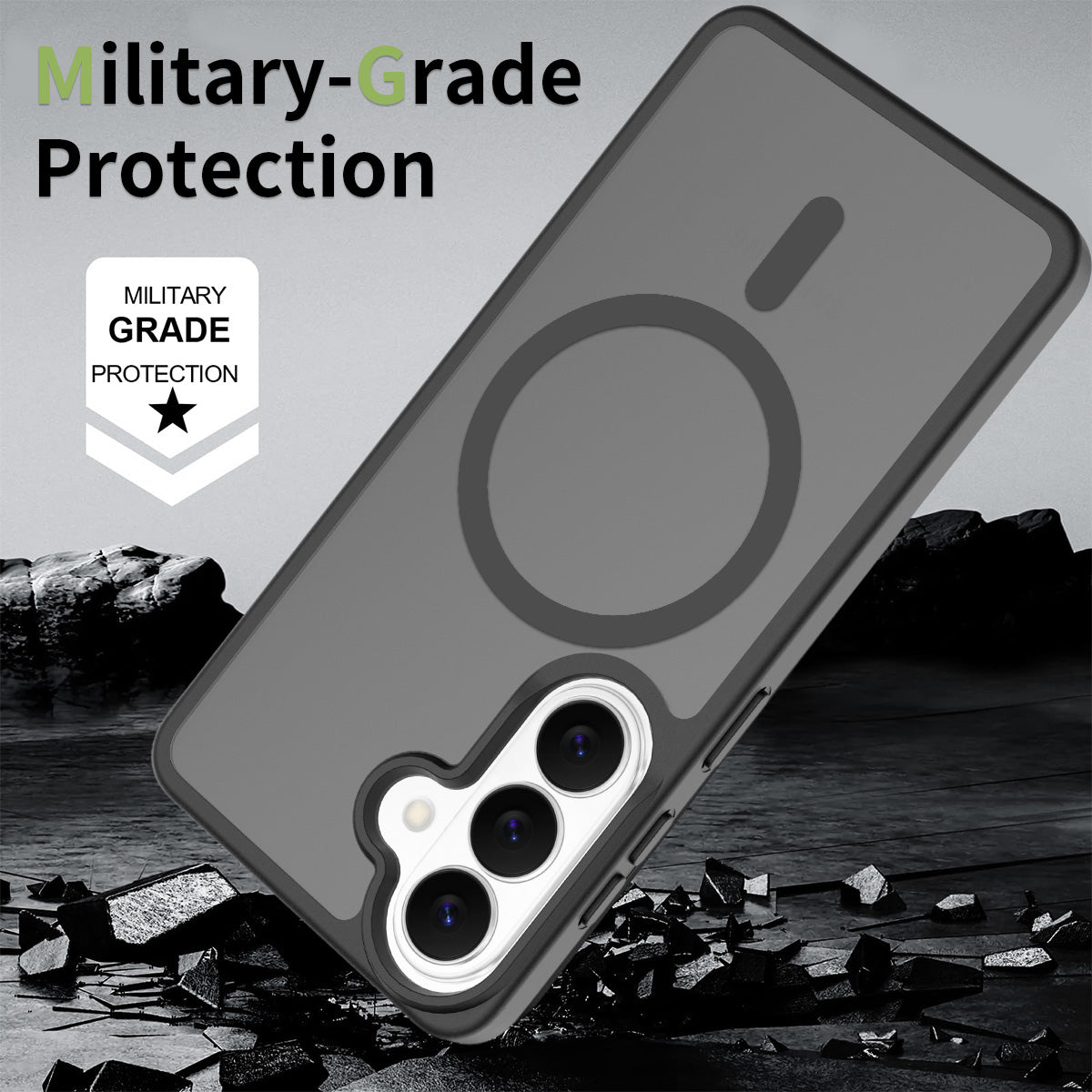Samsung Galaxy S25+-magnetcover i TPU + PC med fingeraftryksbeskyttelse, skærmbeskyttelse i højt aluminium-siliciumglas + linsebeskyttelse i hærdet glas
