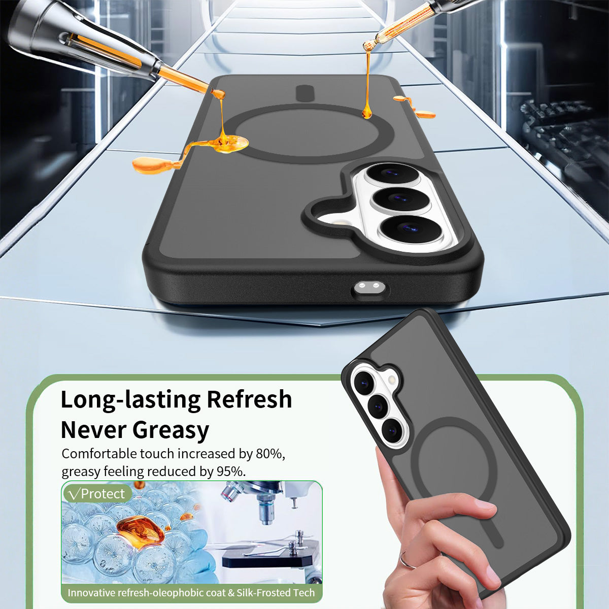 Samsung Galaxy S25+-magnetcover i TPU + PC med fingeraftryksbeskyttelse, skærmbeskyttelse i højt aluminium-siliciumglas + linsebeskyttelse i hærdet glas