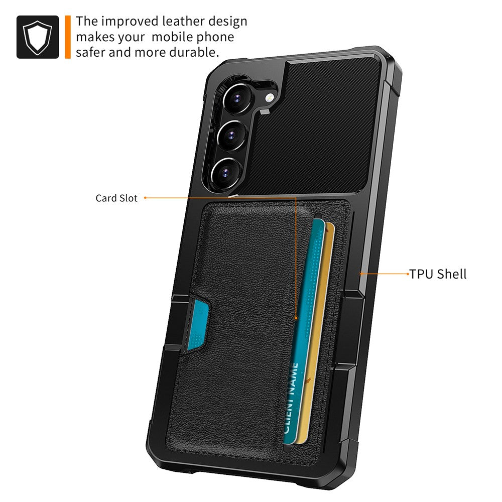 For Samsung Galaxy S23 ZM02 Anti-drop Reinforced Corner Protective Phone Case with Card Slot PU Leather + TPU Wear-resistant Phone Back Cover