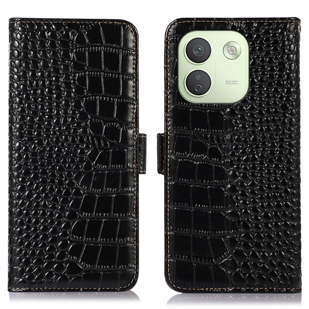 Xiaomi Redmi Note 17 Pro Max 5G / 17 Pro+ 5G-skal RFID-blockerande plånbok i äkta nötskinn med krokodilstruktur