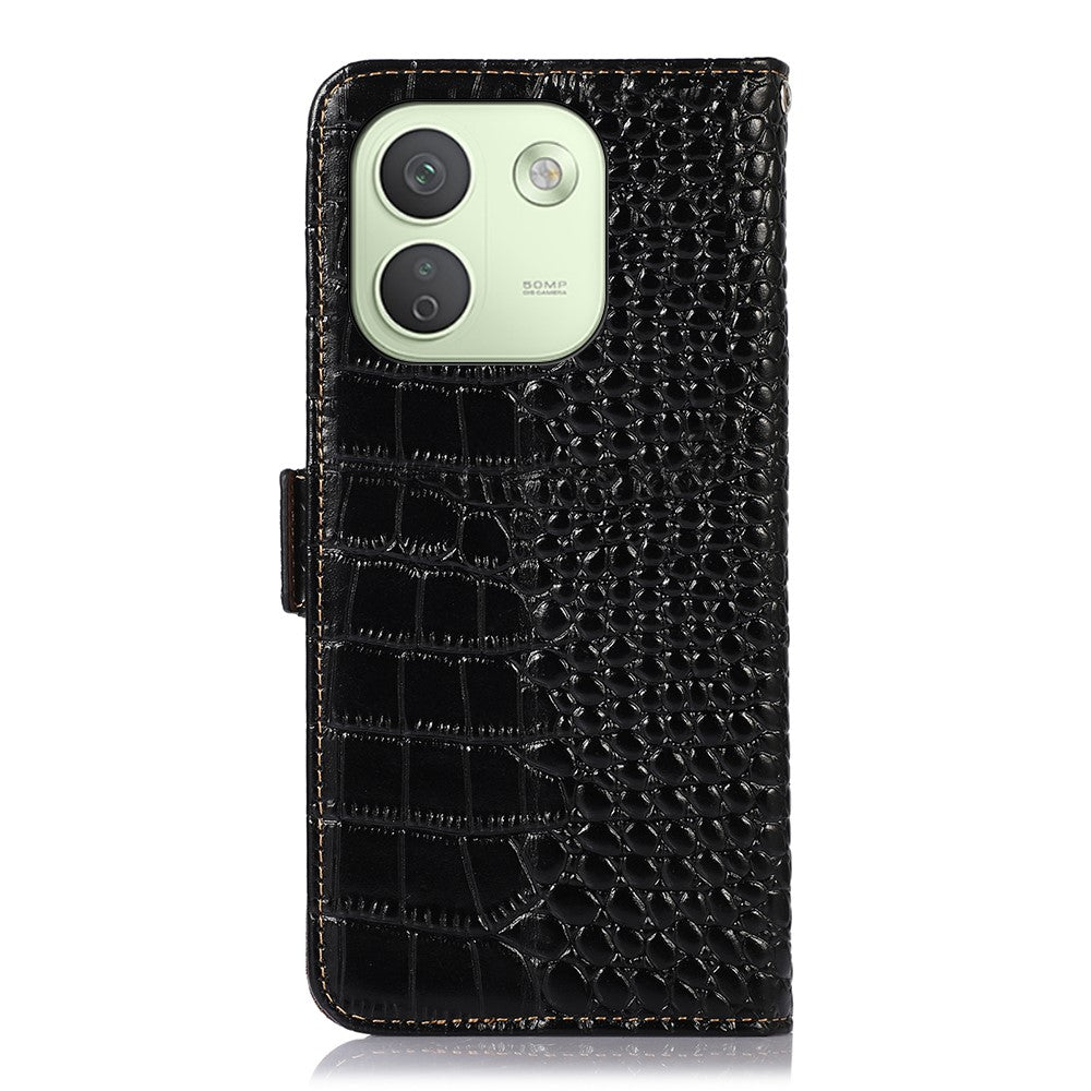 For Xiaomi Redmi Note 17 Pro Max 5G  /  17 Pro+ 5G Case RFID Blocking Wallet Crocodile Texture Genuine Cow Leather Phone Cover