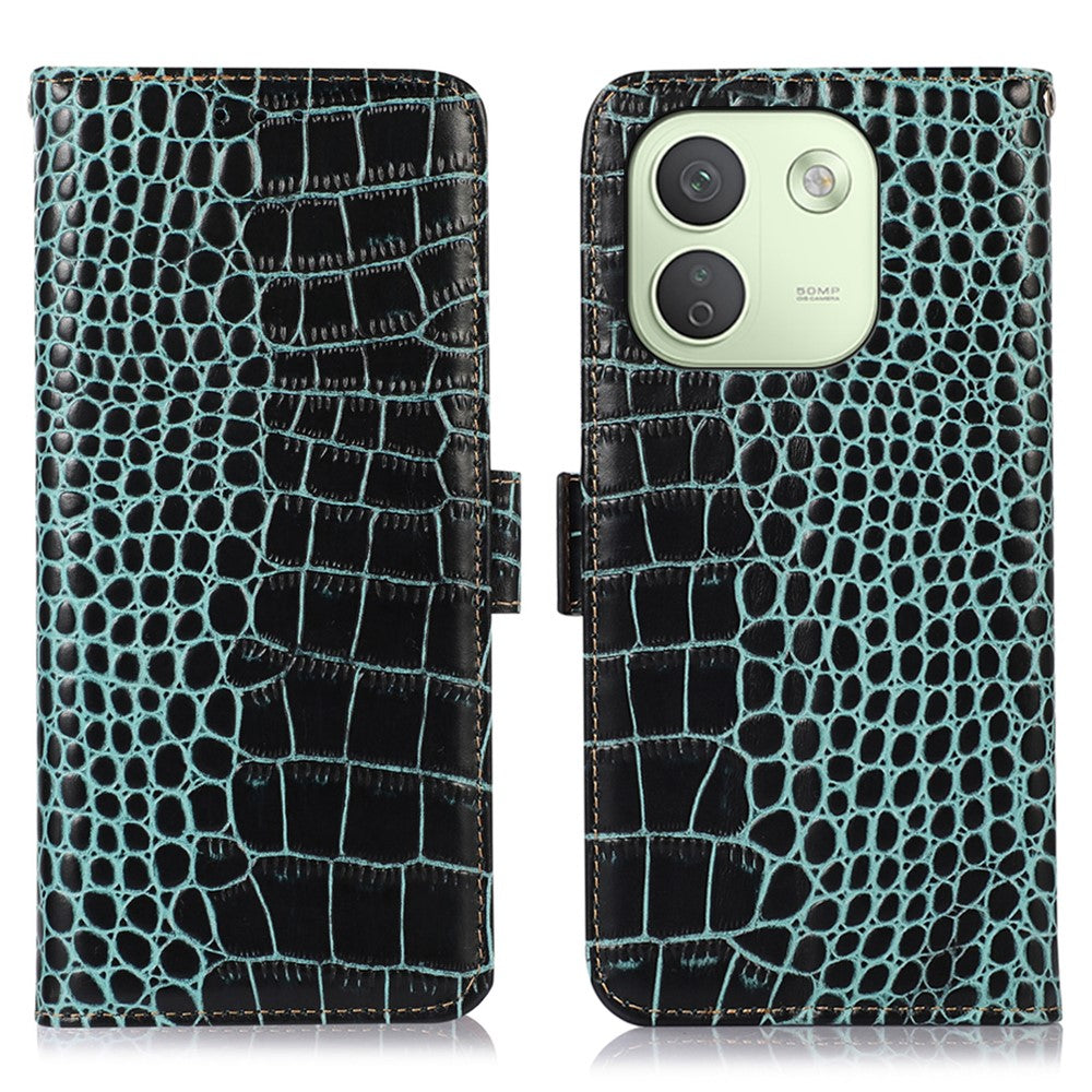 For Xiaomi Redmi Note 17 Pro Max 5G  /  17 Pro+ 5G Case RFID Blocking Wallet Crocodile Texture Genuine Cow Leather Phone Cover