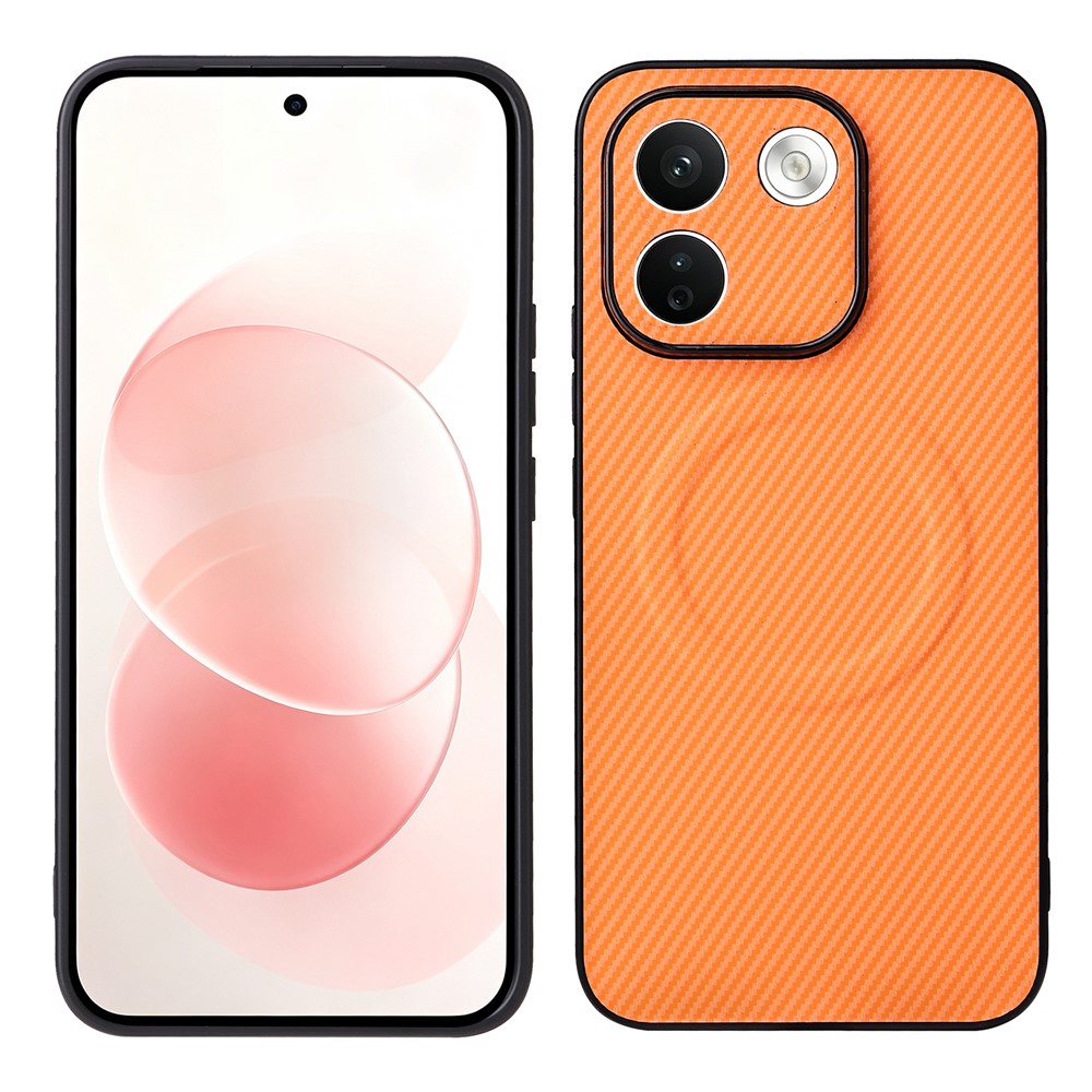 Xiaomi Redmi Note 17 Pro+ 5G / Note 17 Pro Max 5G / Poco X8 Power 5G-skal, kolfiberstruktur, läderbelagt TPU PC-mobilskal med metallring för magnetiskt bilfäste