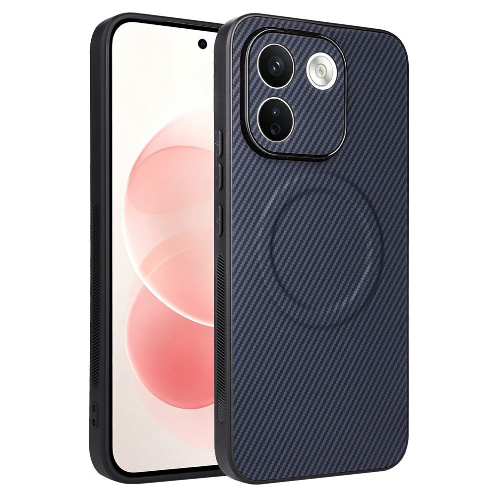 Xiaomi Redmi Note 17 Pro+ 5G / Note 17 Pro Max 5G / Poco X8 Power 5G-skal, kolfiberstruktur, läderbelagt TPU PC-mobilskal med metallring för magnetiskt bilfäste
