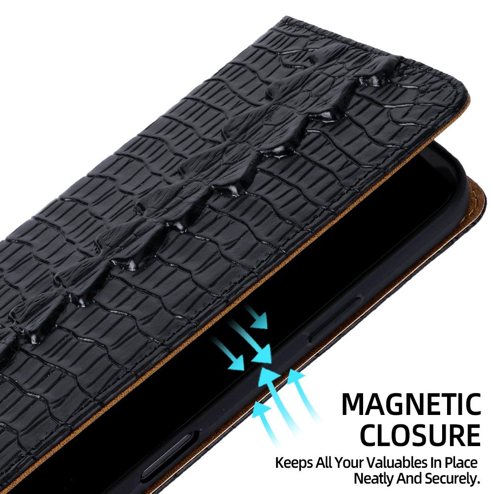 iPhone 13 Pro Max-skal med krokodilmönster i äkta koläder, RFID-blockerande plånboksfodral.