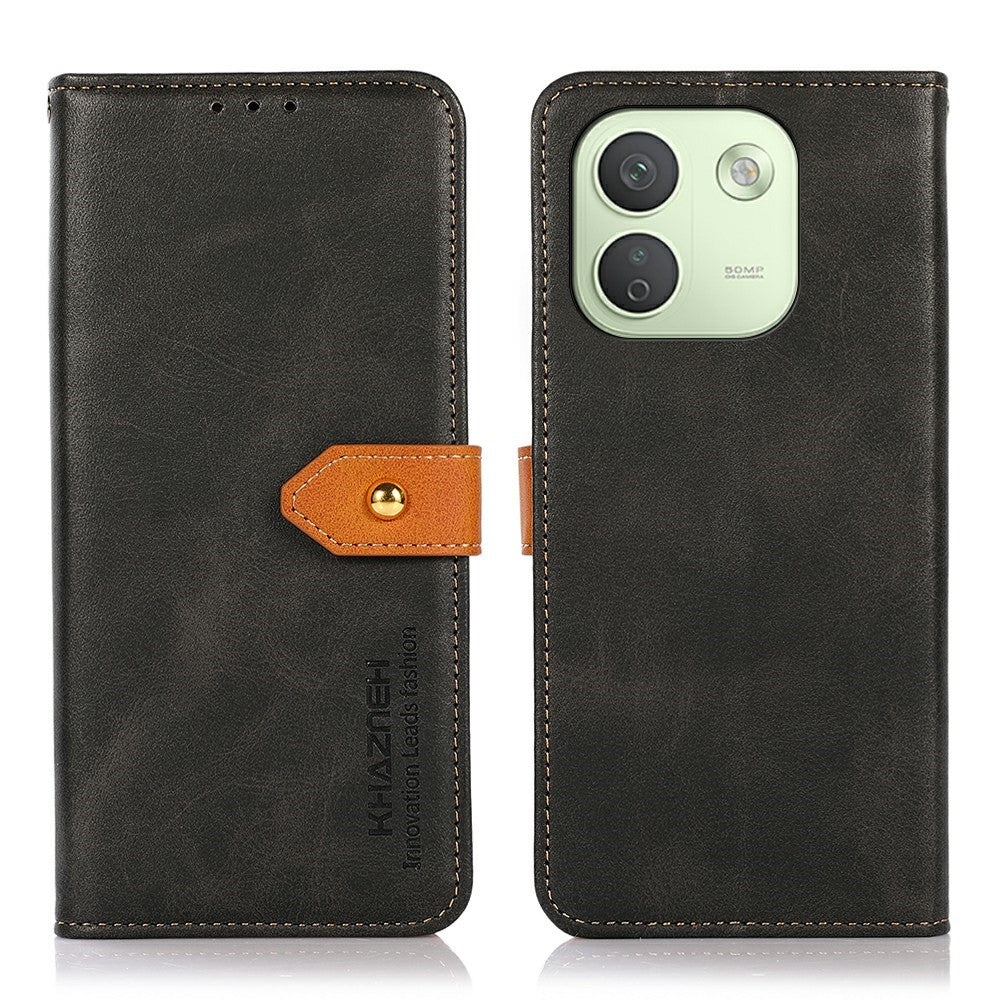 KHAZNEH For Xiaomi Redmi Note 17 Pro Max 5G Wallet Case Gold Magnetic Clasp Cowhide Texture Leather Flip Stand Phone Cover