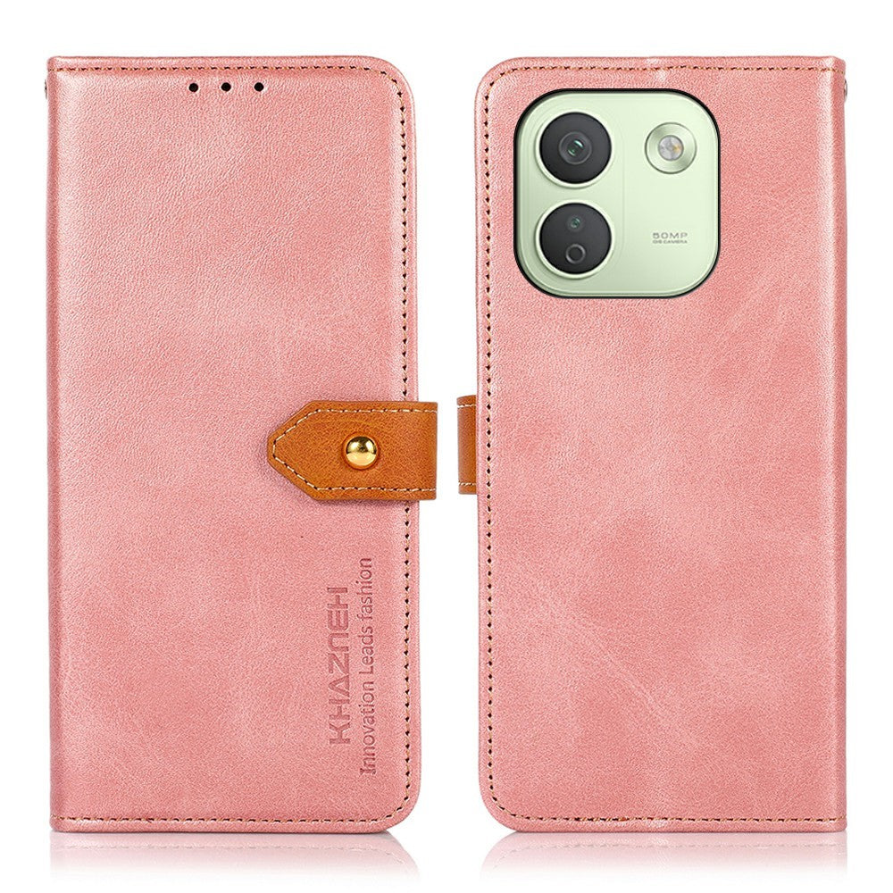 KHAZNEH For Xiaomi Redmi Note 17 Pro Max 5G Wallet Case Gold Magnetic Clasp Cowhide Texture Leather Flip Stand Phone Cover