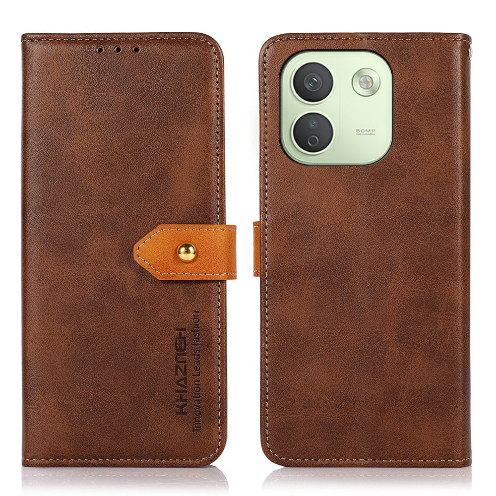 KHAZNEH For Xiaomi Redmi Note 17 Pro Max 5G Wallet Case Gold Magnetic Clasp Cowhide Texture Leather Flip Stand Phone Cover