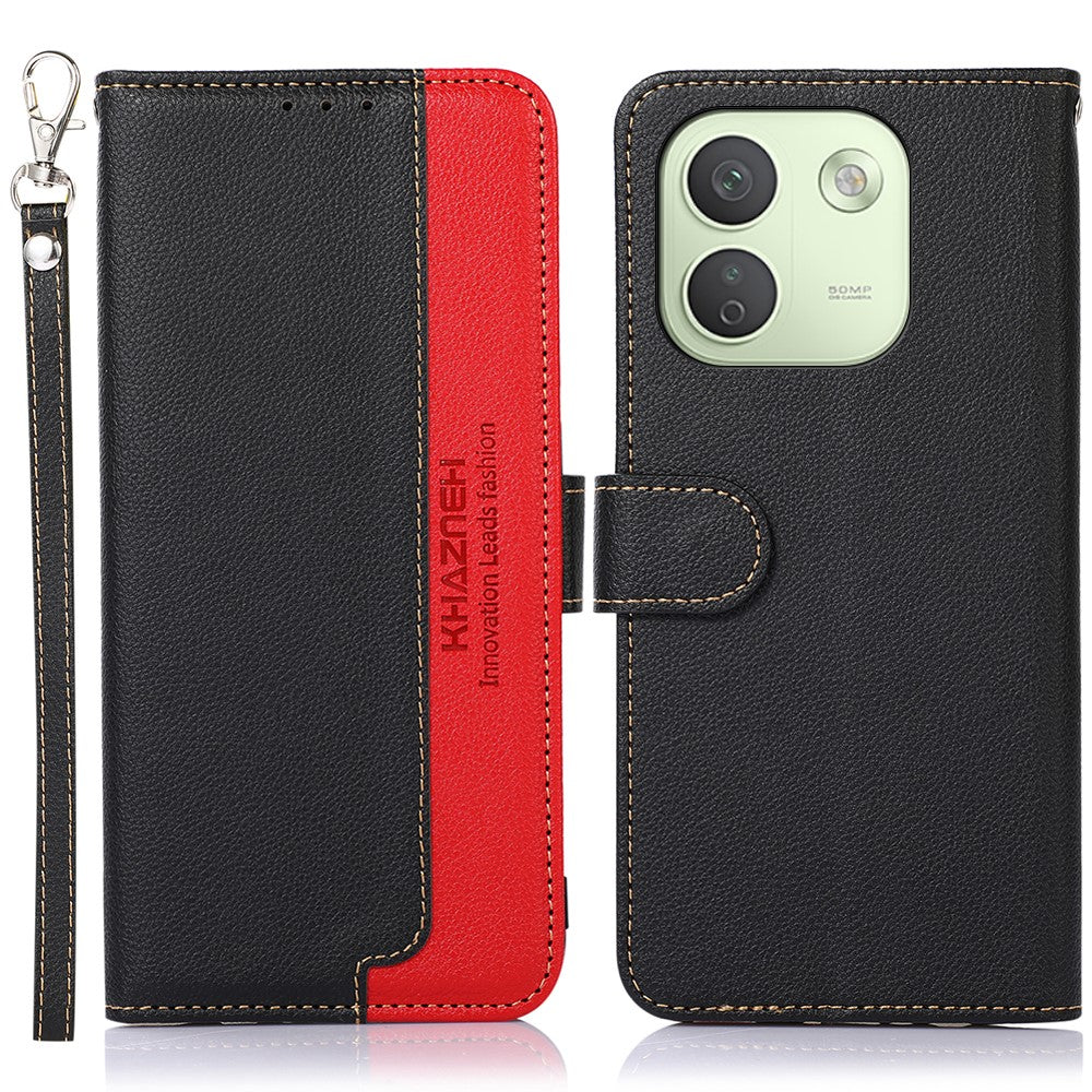 KHAZNEH För Xiaomi Redmi Note 17 Pro Max 5G Skal RFID-blockerande plånbok Litchitextur PU-lädermobilskal med rem