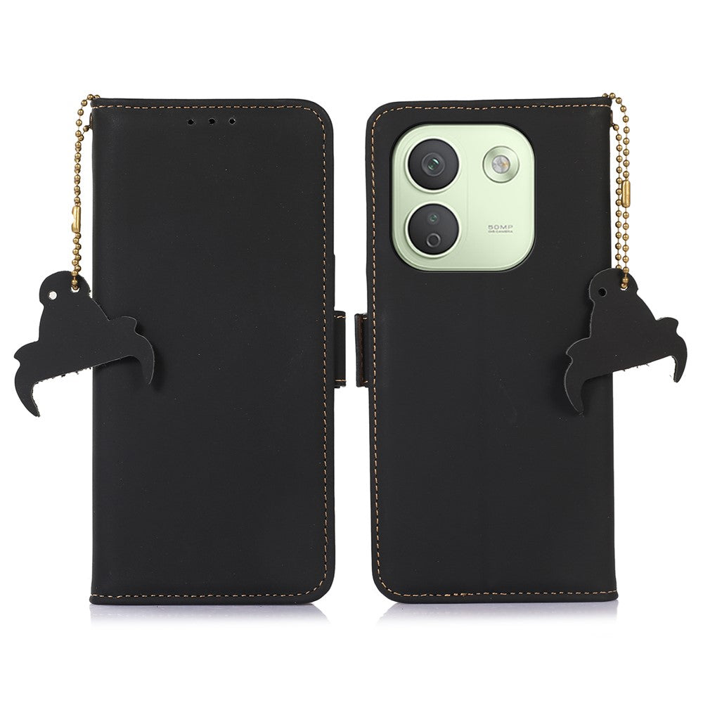 For Xiaomi Redmi Note 17 Pro Max 5G Wallet Case Anti-Drop Genuine Cow Leather Phone Cover RFID Blocking