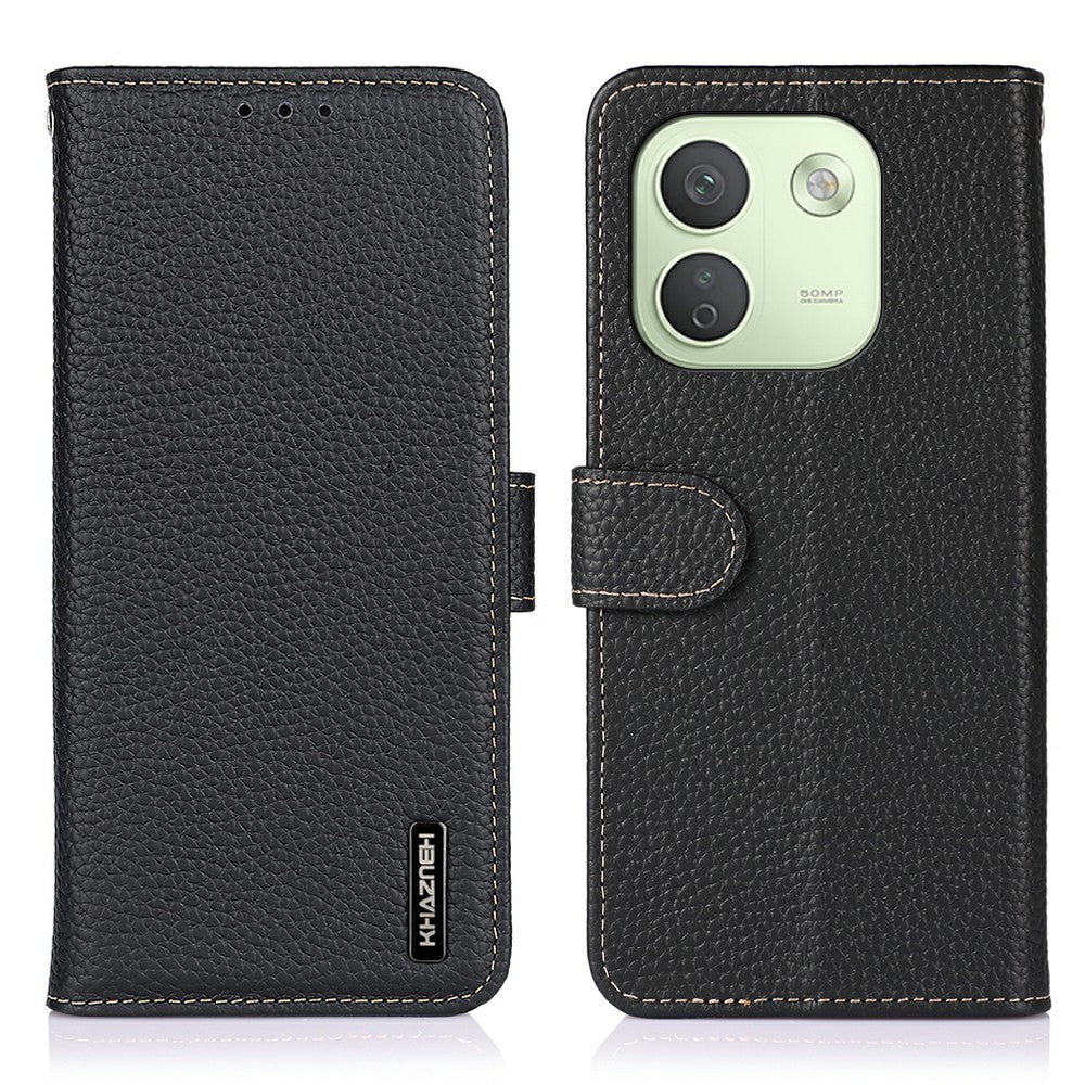 KHAZNEH för Xiaomi Redmi Note 17 Pro Max 5G Plånboksfodral Litchitextur Äkta Koläder Flipfodral