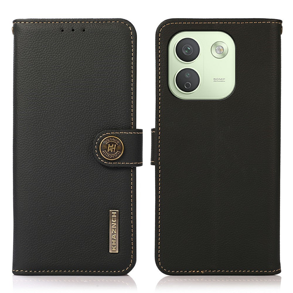 KHAZNEH för Xiaomi Redmi Note 17 Pro Max 5G-skal i äkta nötskinn, RFID-blockerande plånboksfodral