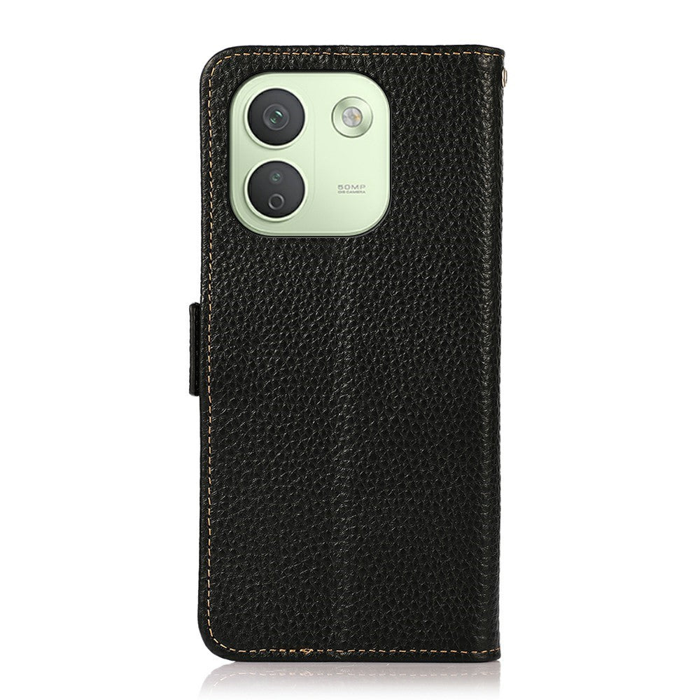 KHAZNEH for Xiaomi Redmi Note 17 Pro Max 5G Phone Case Litchi Texture Genuine Cow Leather Cover RFID Blocking