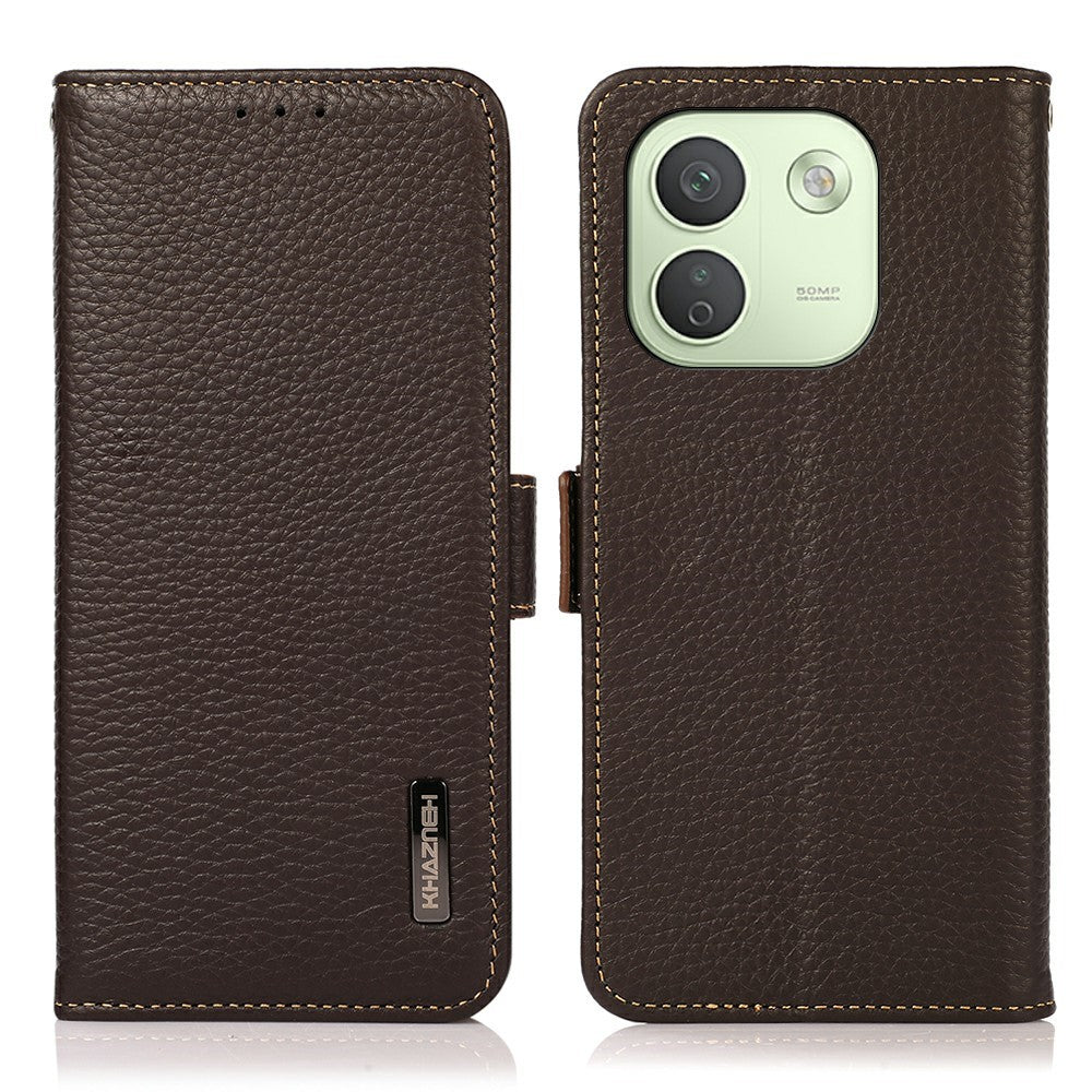KHAZNEH for Xiaomi Redmi Note 17 Pro Max 5G Phone Case Litchi Texture Genuine Cow Leather Cover RFID Blocking