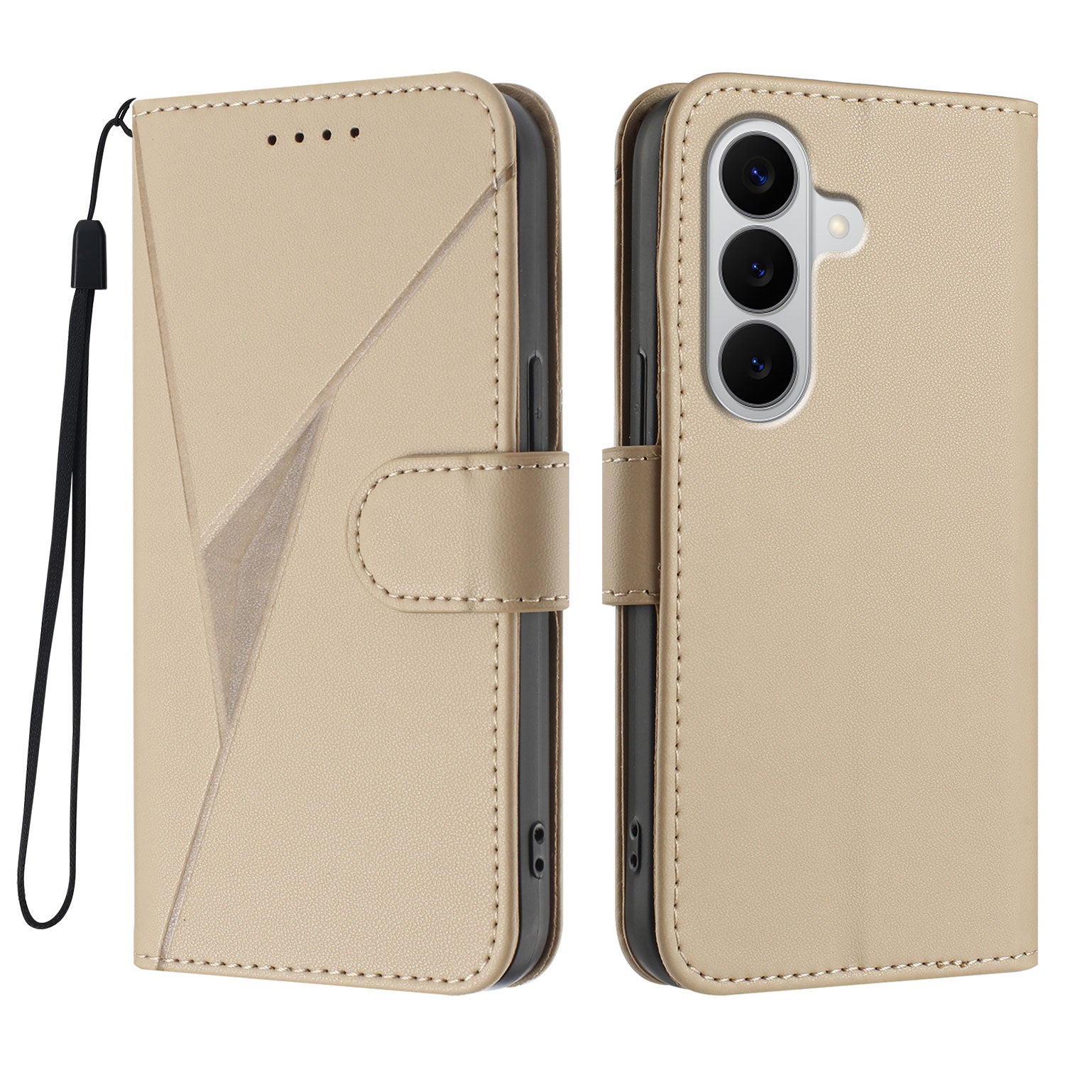 For Samsung Galaxy S26 / Galaxy S27 Case Triangle Imprint Leather Phone Cover with Lanyard