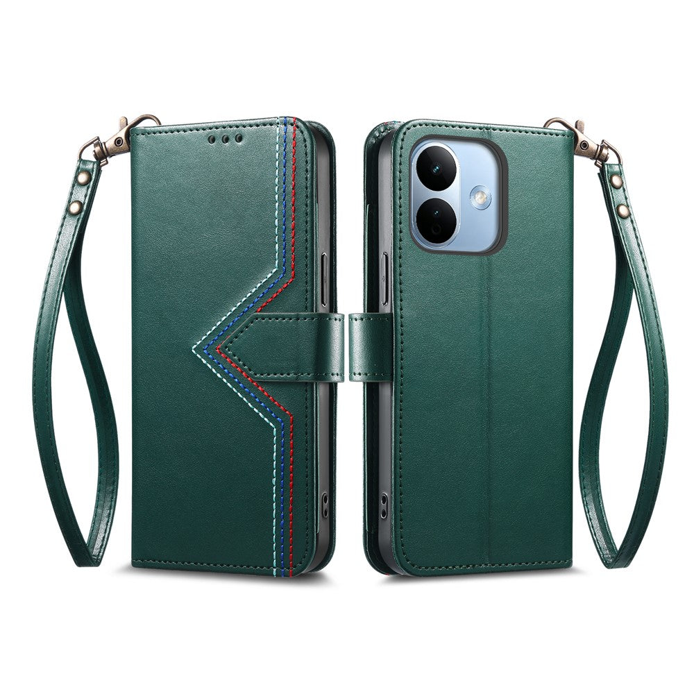 For Xiaomi Redmi Note 17 Pro 5G Case Wallet Stand Multi-color Stitching Leather Phone Cover with Wrist Strap