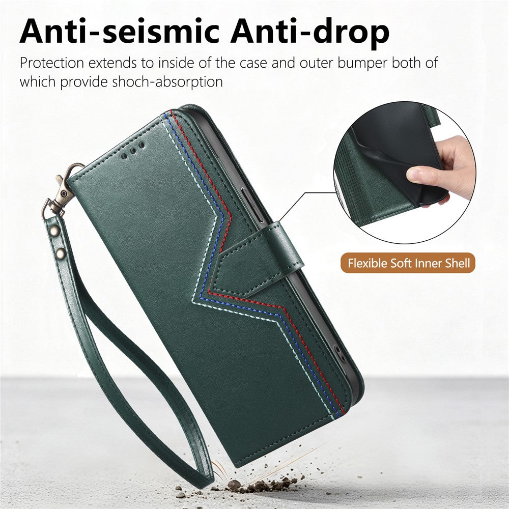For Xiaomi Redmi Note 17 Pro 5G Case Wallet Stand Multi-color Stitching Leather Phone Cover with Wrist Strap