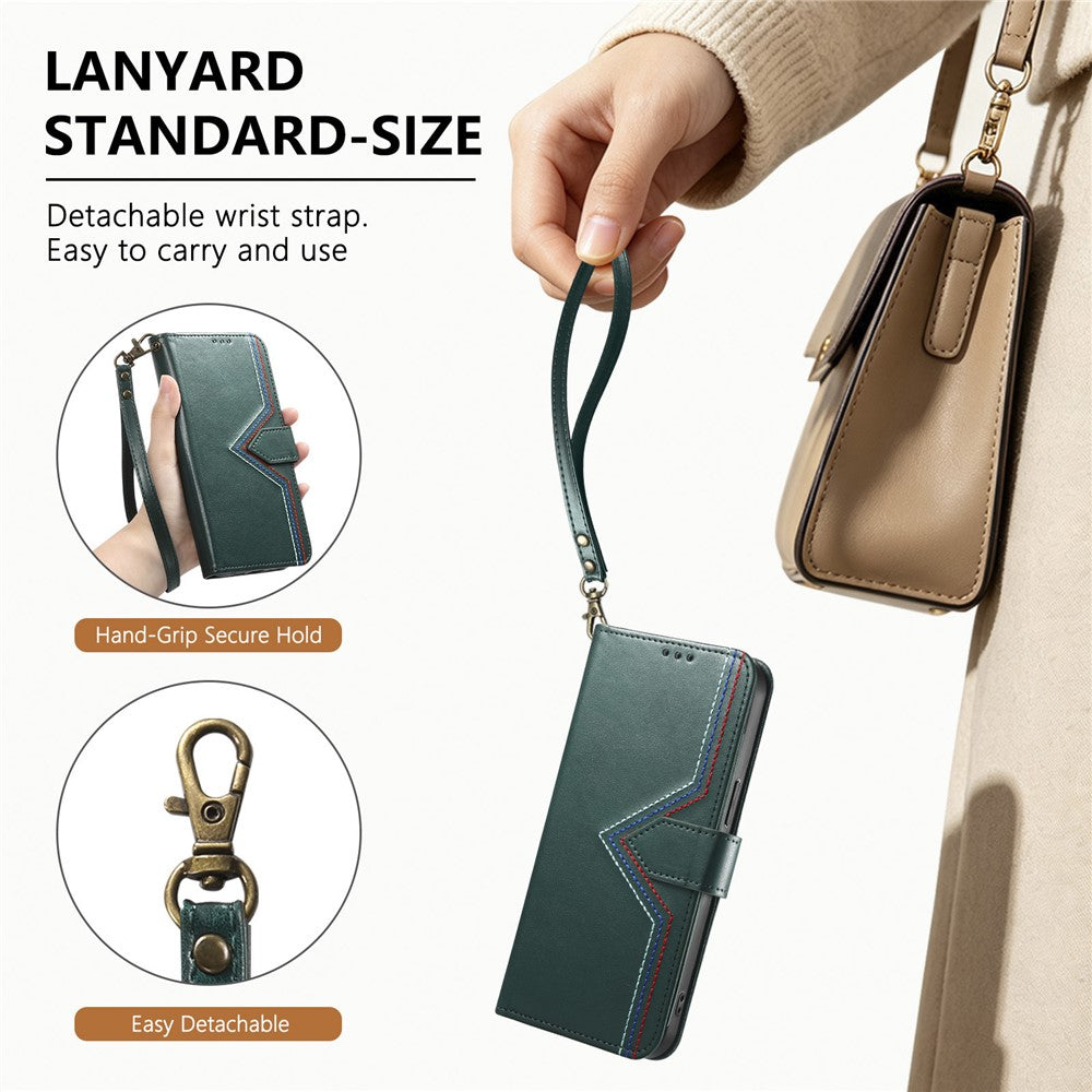 For Xiaomi Redmi Note 17 Pro 5G Case Wallet Stand Multi-color Stitching Leather Phone Cover with Wrist Strap