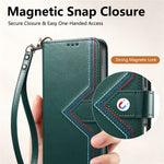 Samsung Galaxy S26 Ultra Plånboksfodral med flerfärgade sömmar i läder och handledsrem