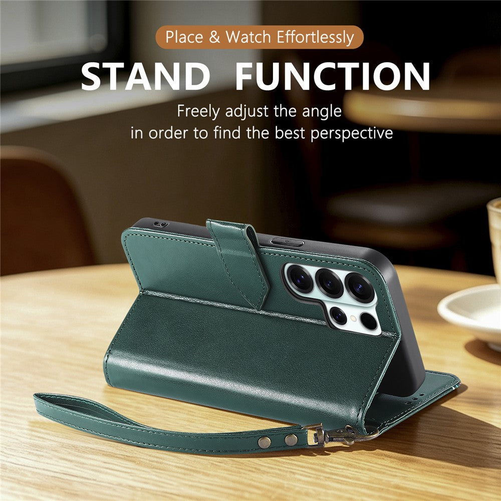 For Samsung Galaxy S25 Ultra Case Wallet Stand Multi-color Stitching Leather Phone Cover with Wrist Strap