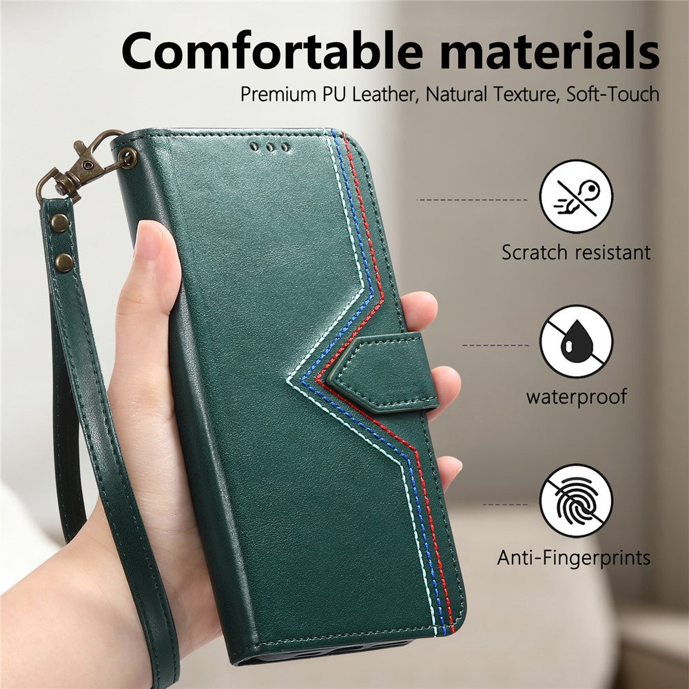 For Samsung Galaxy S25 Ultra Case Wallet Stand Multi-color Stitching Leather Phone Cover with Wrist Strap