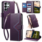 For Samsung Galaxy S25 Ultra Case Wallet Stand Multi-color Stitching Leather Phone Cover with Wrist Strap