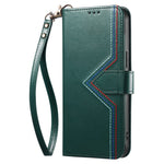 For Samsung Galaxy S24 Ultra Case Wallet Stand Multi-color Stitching Leather Phone Cover with Wrist Strap