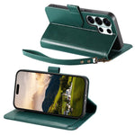 For Samsung Galaxy S24 Ultra Case Wallet Stand Multi-color Stitching Leather Phone Cover with Wrist Strap
