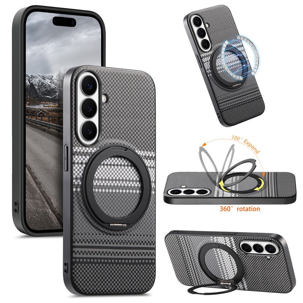 For Samsung Galaxy S24 Magnetic Case Rotation Kickstand PU Leather + PC + TPU Phone Cover
